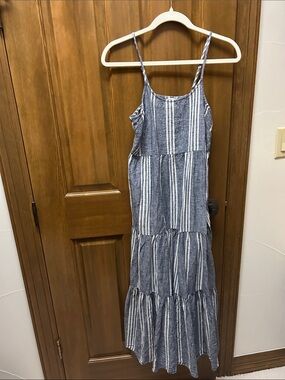 beachlunchlounge Blue and White Striped Tiered Maxi Dress